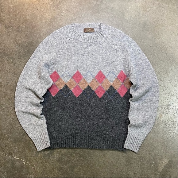 Vintage Thane 100% Shetland Wool Geometric Knit Sweater - Picture 1 of 8